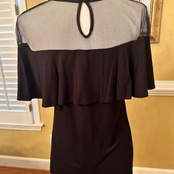 INC International Concepts Black Sheer Shoulder Short Top Large - Picture 2 of 2